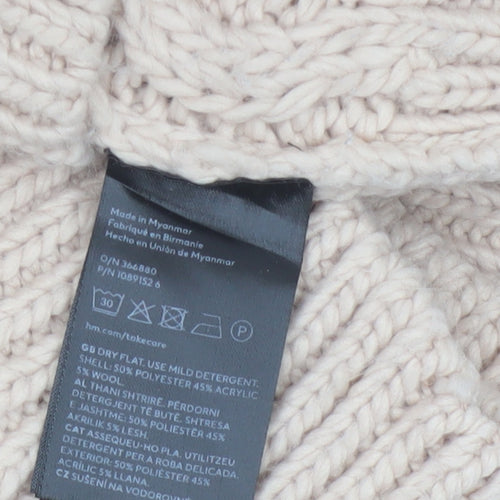 H&M Women Beige XS Cable-Knit Roll Neck Chunky Jumper
