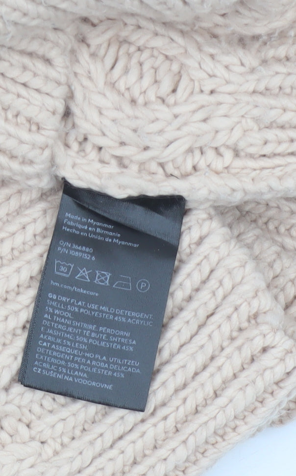 H&M Women Beige XS Cable-Knit Roll Neck Chunky Jumper