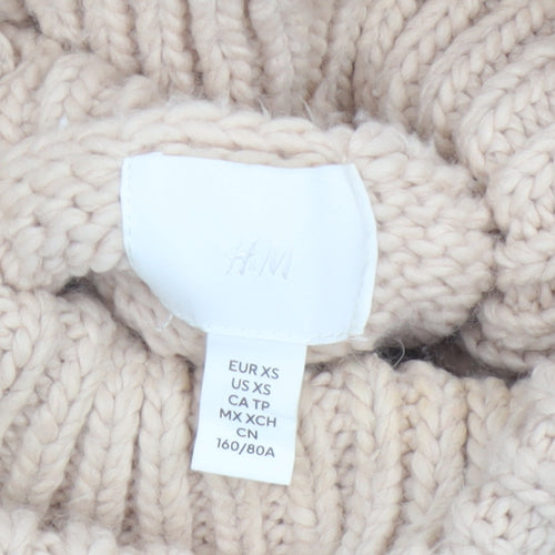 H&M Women Beige XS Cable-Knit Roll Neck Chunky Jumper