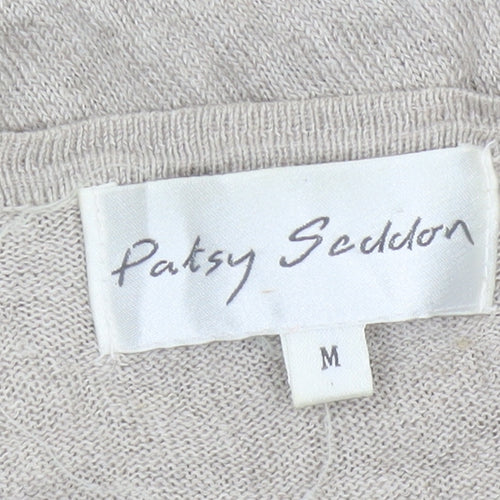 Patsy Seddon Women Beige M Linen Floral Embroidered Cardigan