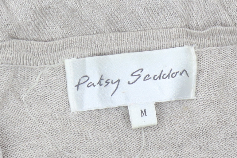 Patsy Seddon Women Beige M Linen Floral Embroidered Cardigan