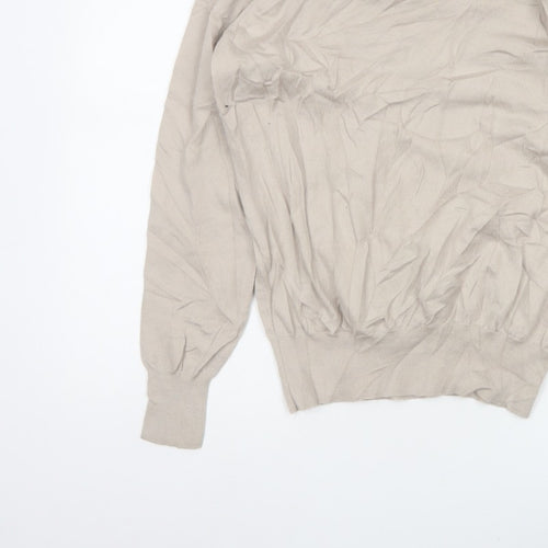 Reiss Men’s Beige M V-Neck Lightweight Fine Knit Pullover Jumper