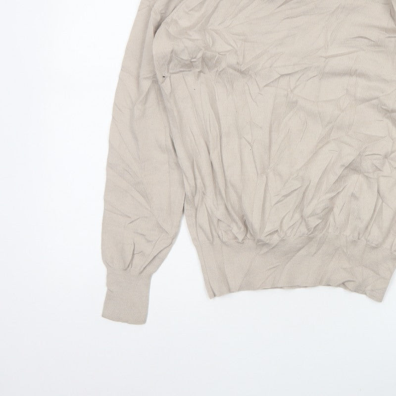 Reiss Men’s Beige M V-Neck Lightweight Fine Knit Pullover Jumper