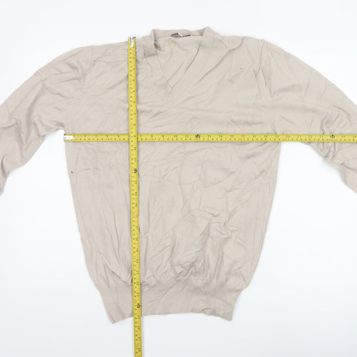 Reiss Men’s Beige M V-Neck Lightweight Fine Knit Pullover Jumper