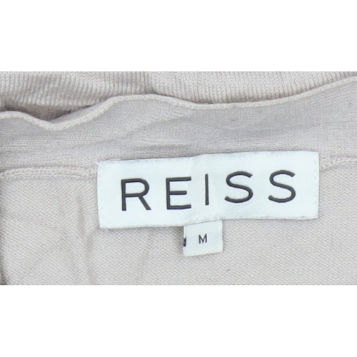 Reiss Men’s Beige M V-Neck Lightweight Fine Knit Pullover Jumper