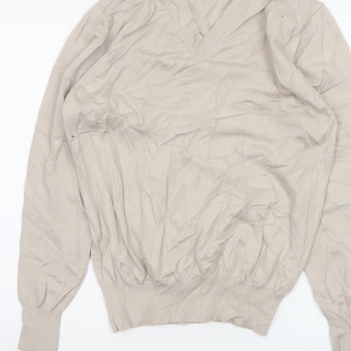 Reiss Men’s Beige M V-Neck Lightweight Fine Knit Pullover Jumper