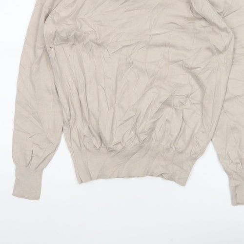 Reiss Men’s Beige M V-Neck Lightweight Fine Knit Pullover Jumper
