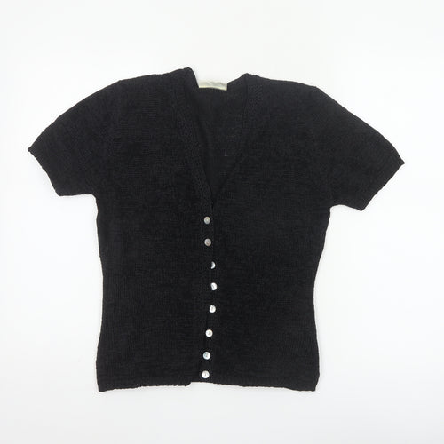 Bhs Women’s Black Size 10 Short Sleeve V-Neck Button Knit Cardigan
