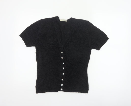 Bhs Women’s Black Size 10 Short Sleeve V-Neck Button Knit Cardigan