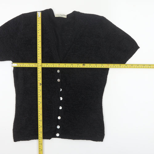 Bhs Women’s Black Size 10 Short Sleeve V-Neck Button Knit Cardigan