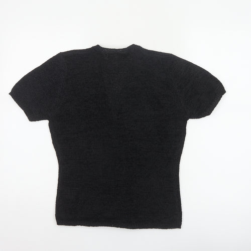 Bhs Women’s Black Size 10 Short Sleeve V-Neck Button Knit Cardigan