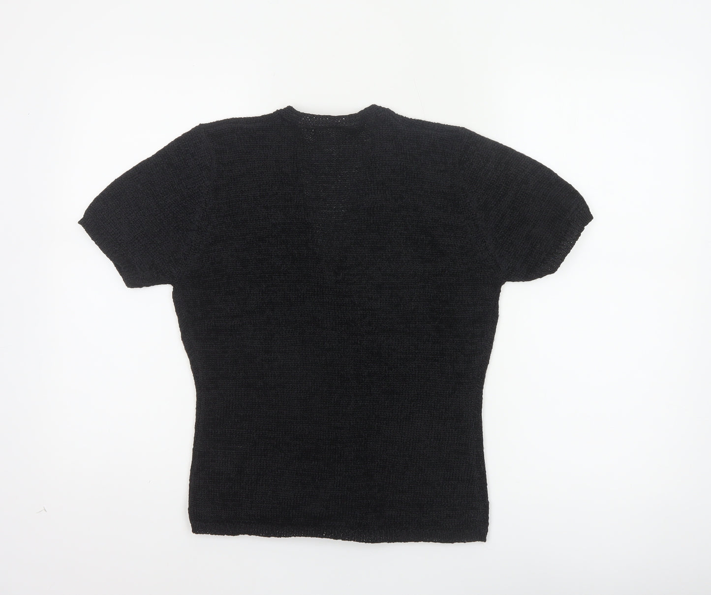 Bhs Women’s Black Size 10 Short Sleeve V-Neck Button Knit Cardigan