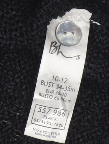 Bhs Women’s Black Size 10 Short Sleeve V-Neck Button Knit Cardigan