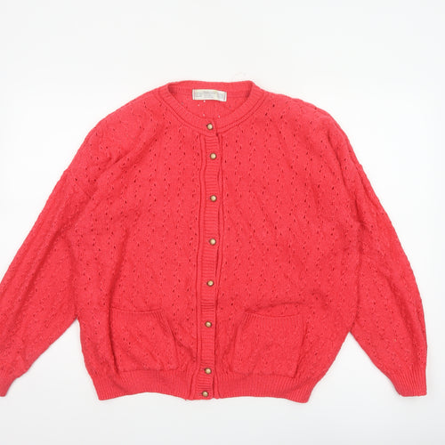 St Bernard Women’s Red Open-Knit Cardigan Size 14-16 Button Pockets