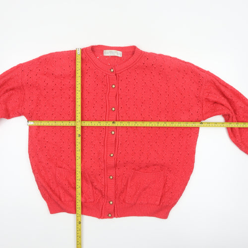 St Bernard Women’s Red Open-Knit Cardigan Size 14-16 Button Pockets