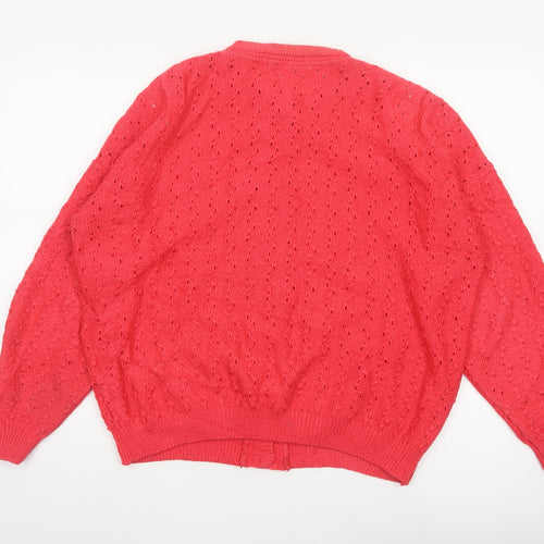 St Bernard Women’s Red Open-Knit Cardigan Size 14-16 Button Pockets