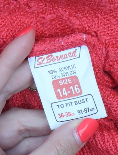 St Bernard Women’s Red Open-Knit Cardigan Size 14-16 Button Pockets