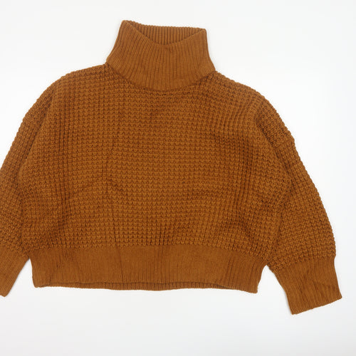 Topshop Women Brown UK 10 Chunky Knit Roll Neck Pullover Jumper