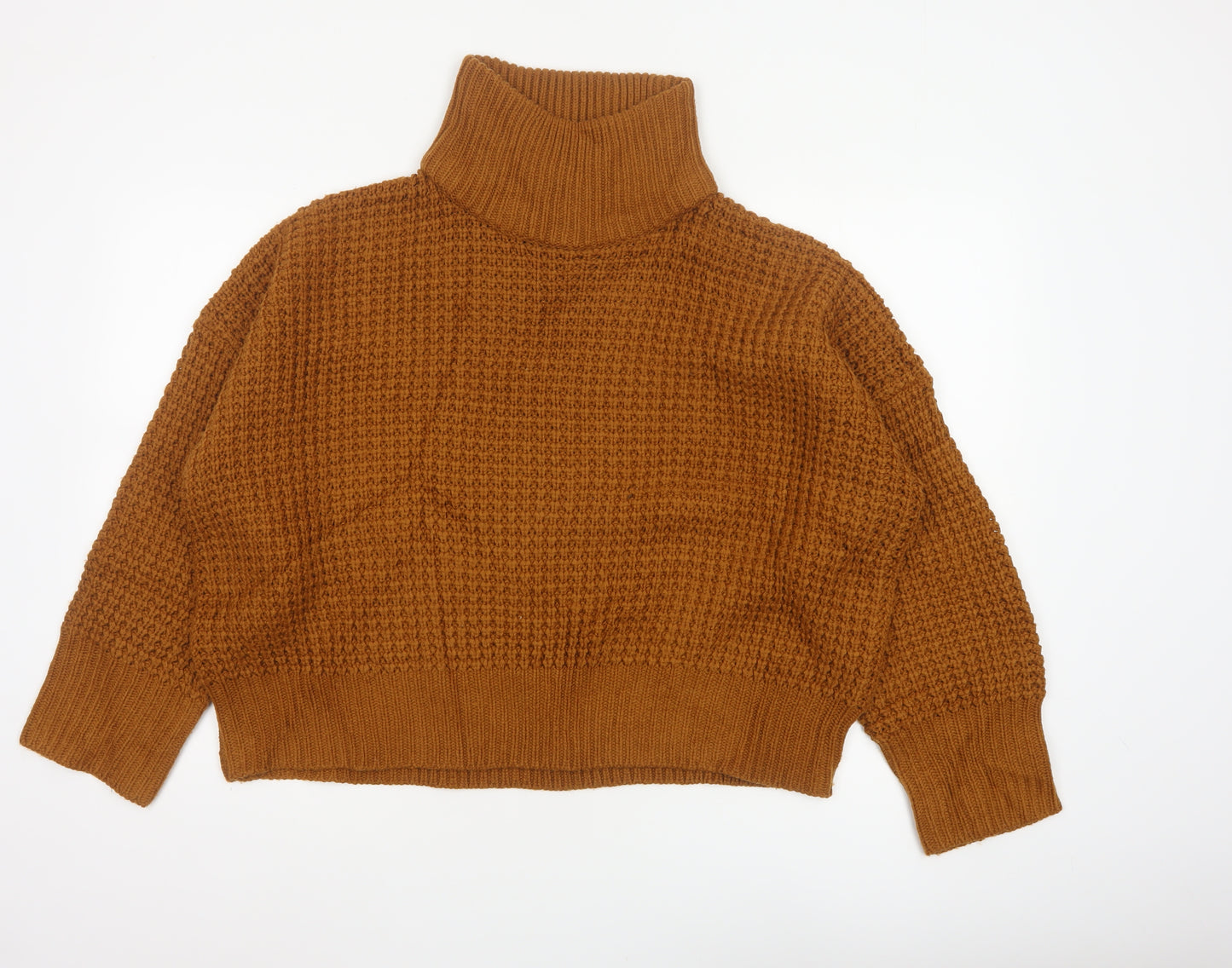 Topshop Women Brown UK 10 Chunky Knit Roll Neck Pullover Jumper