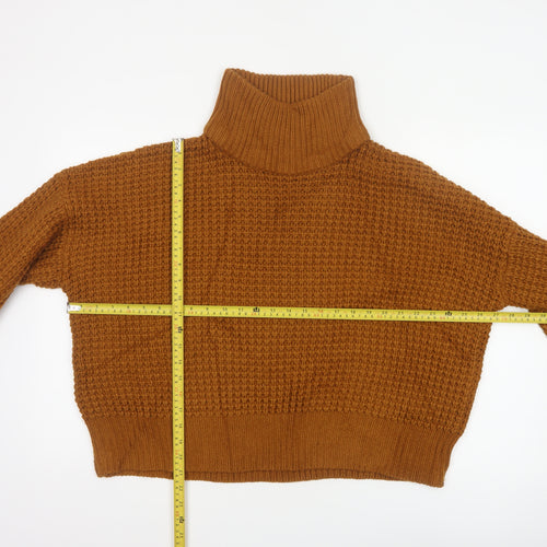 Topshop Women Brown UK 10 Chunky Knit Roll Neck Pullover Jumper