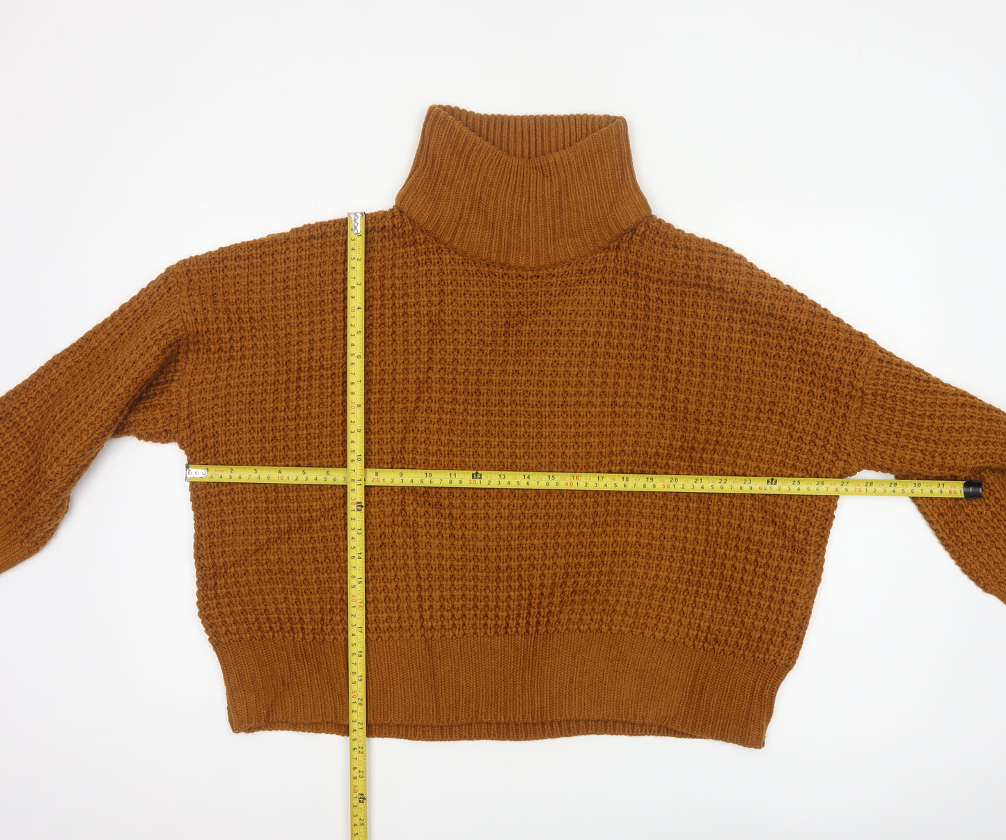 Topshop Women Brown UK 10 Chunky Knit Roll Neck Pullover Jumper