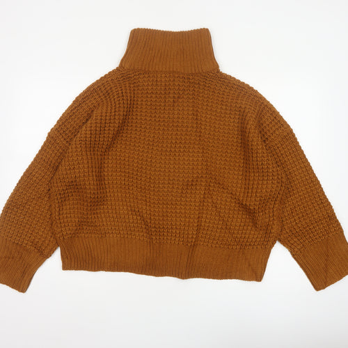 Topshop Women Brown UK 10 Chunky Knit Roll Neck Pullover Jumper