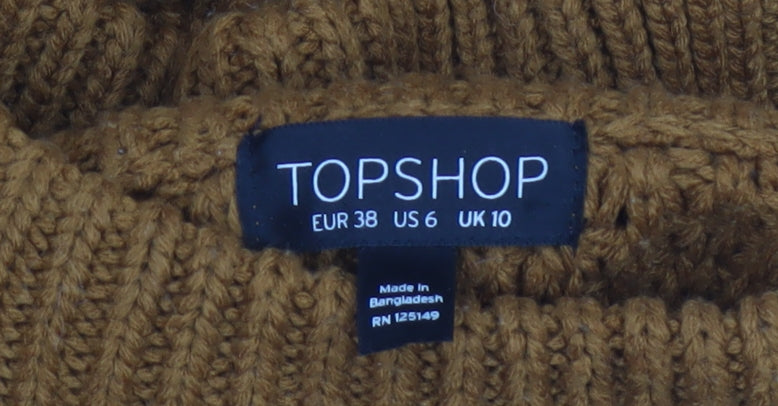 Topshop Women Brown UK 10 Chunky Knit Roll Neck Pullover Jumper