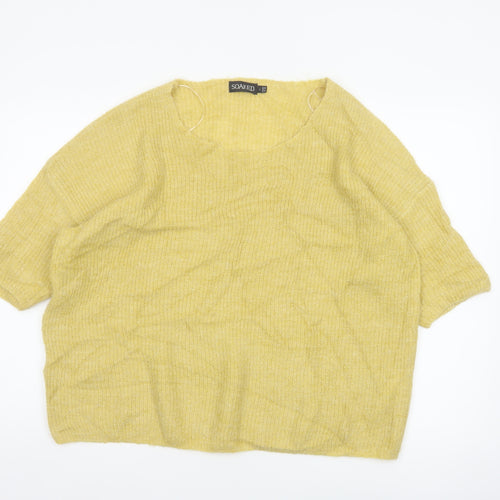 Soaked Women’s Yellow Mohair Blend Open Knit Pullover Jumper L