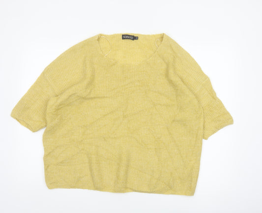 Soaked Women’s Yellow Mohair Blend Open Knit Pullover Jumper L