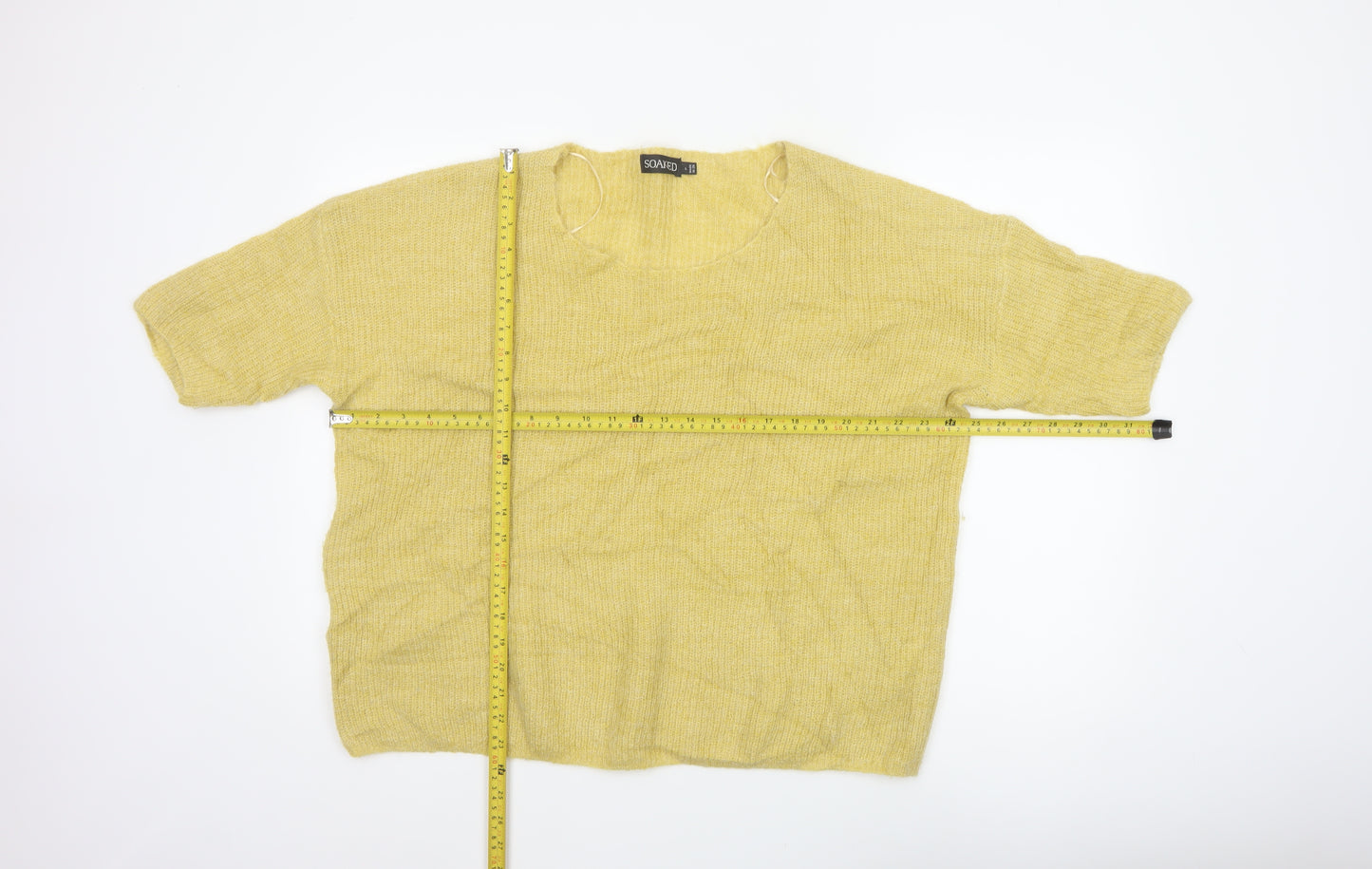 Soaked Women’s Yellow Mohair Blend Open Knit Pullover Jumper L