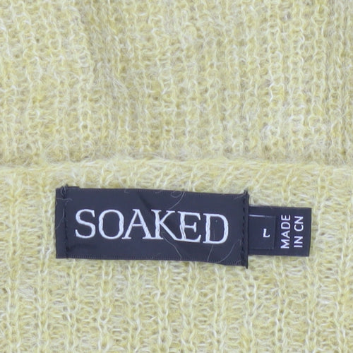 Soaked Women’s Yellow Mohair Blend Open Knit Pullover Jumper L