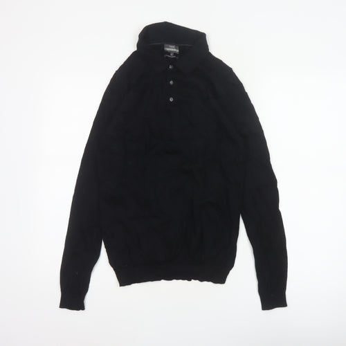 Next Men's Black Small Merino Wool High Neck Henley Jumper