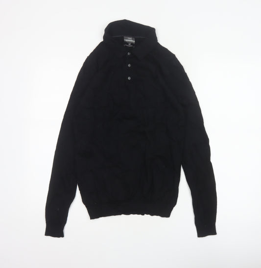 Next Men's Black Small Merino Wool High Neck Henley Jumper