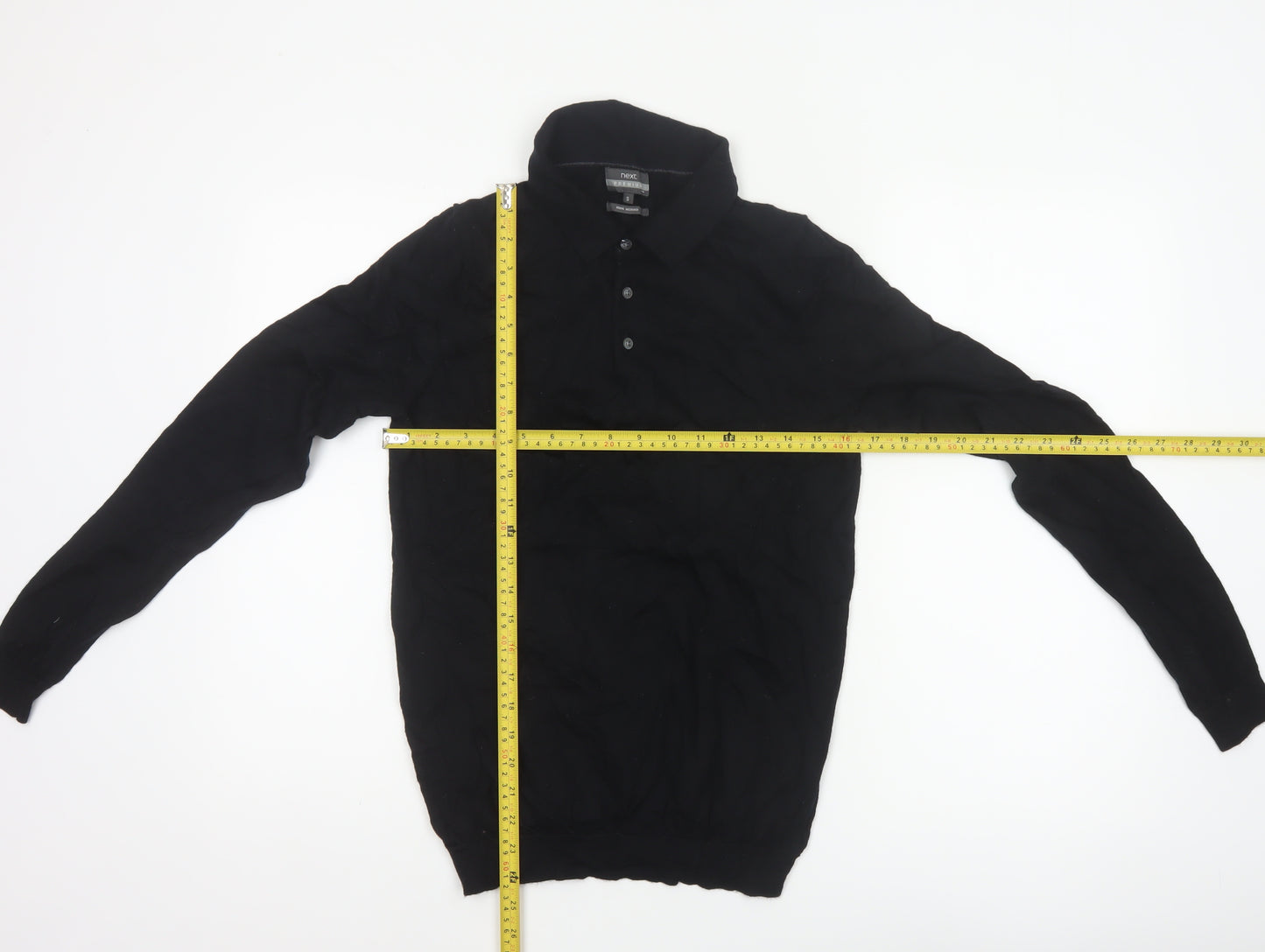 Next Men's Black Small Merino Wool High Neck Henley Jumper