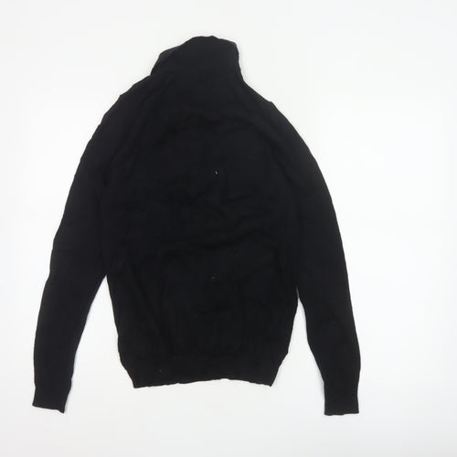 Next Men's Black Small Merino Wool High Neck Henley Jumper