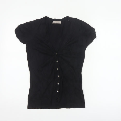 Zara Women Black UK 12 Short Sleeve V-Neck Button Cardigan