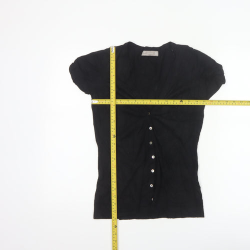 Zara Women Black UK 12 Short Sleeve V-Neck Button Cardigan