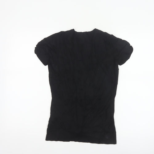 Zara Women Black UK 12 Short Sleeve V-Neck Button Cardigan