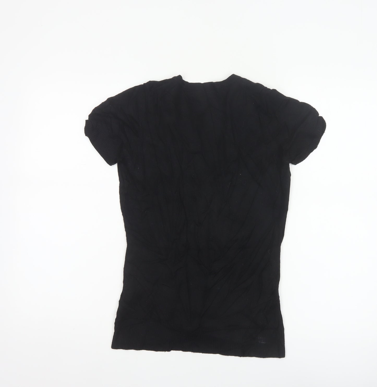 Zara Women Black UK 12 Short Sleeve V-Neck Button Cardigan