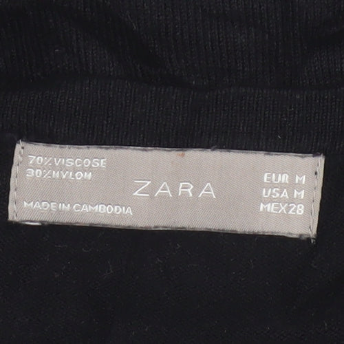 Zara Women Black UK 12 Short Sleeve V-Neck Button Cardigan