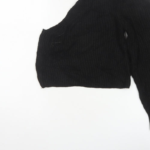 ASOS Women Black UK 8 Roll Neck Cable-Knit Pullover Jumper