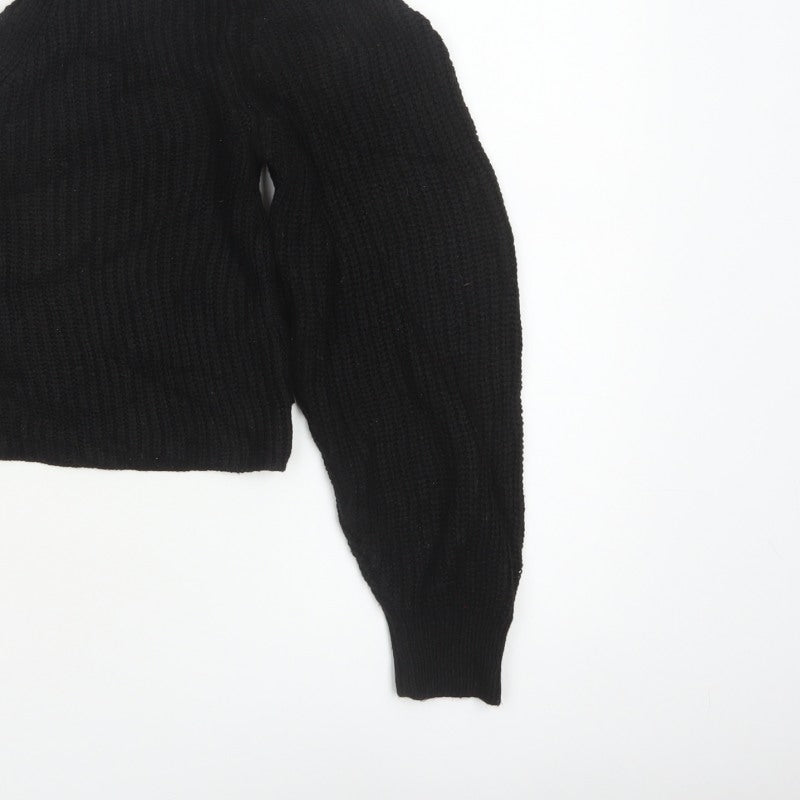 ASOS Women Black UK 8 Roll Neck Cable-Knit Pullover Jumper