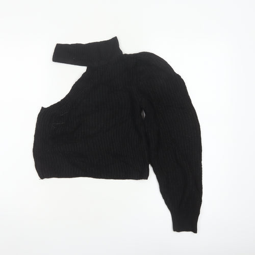 ASOS Women Black UK 8 Roll Neck Cable-Knit Pullover Jumper