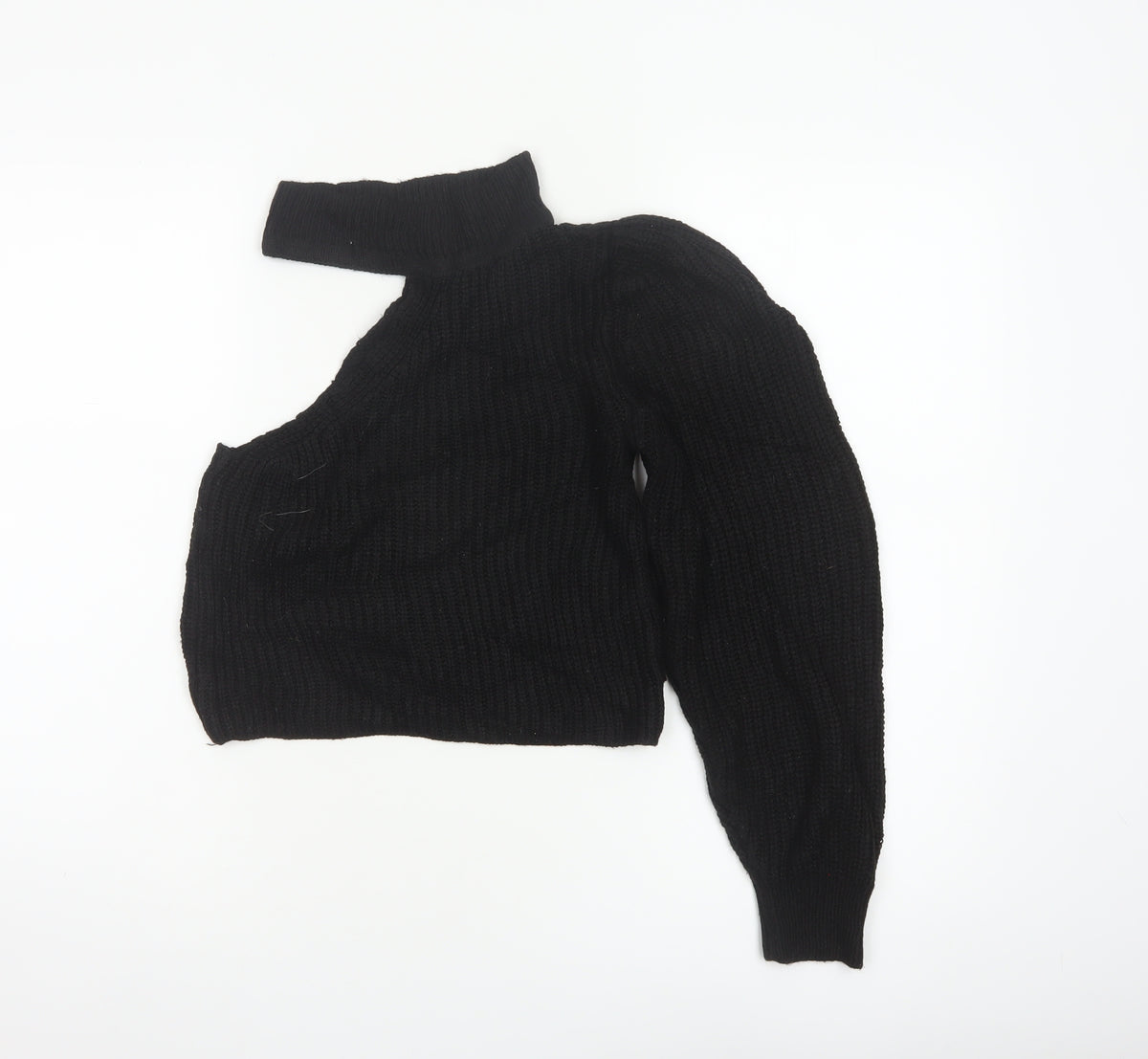 ASOS Women Black UK 8 Roll Neck Cable-Knit Pullover Jumper