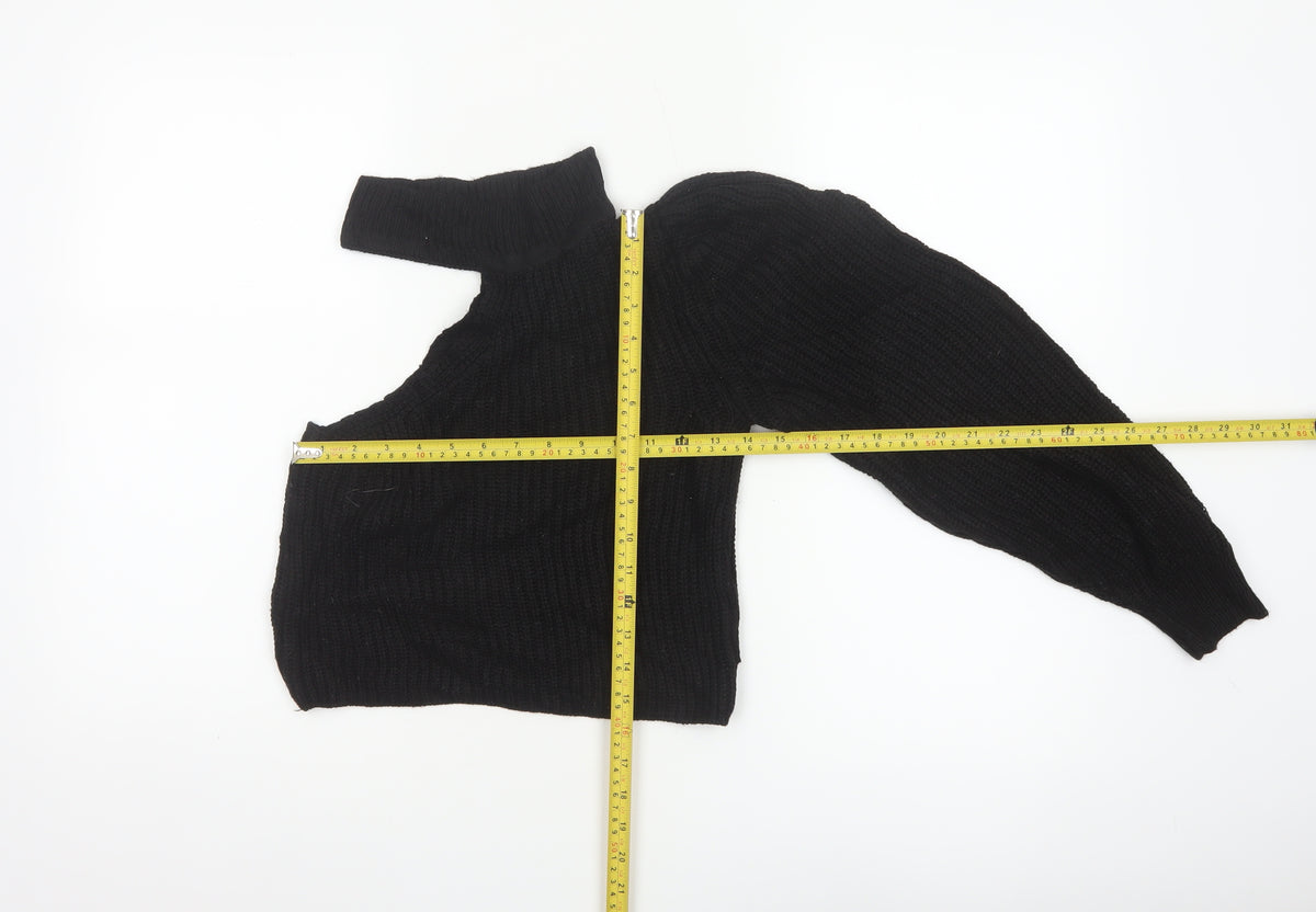 ASOS Women Black UK 8 Roll Neck Cable-Knit Pullover Jumper