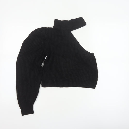 ASOS Women Black UK 8 Roll Neck Cable-Knit Pullover Jumper