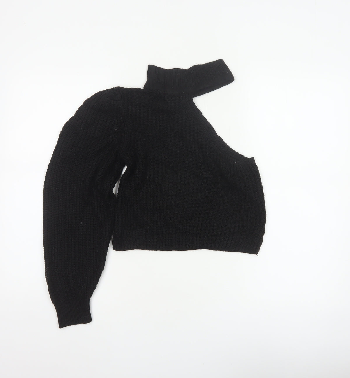 ASOS Women Black UK 8 Roll Neck Cable-Knit Pullover Jumper