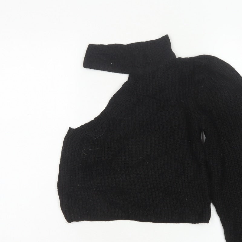 ASOS Women Black UK 8 Roll Neck Cable-Knit Pullover Jumper