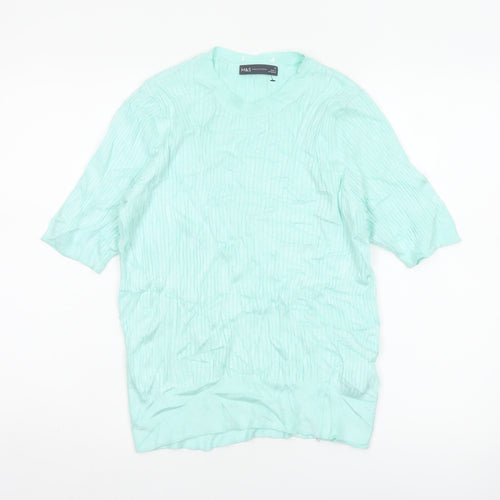 Marks and Spencer Women Green Size 16 Rib Knit Short Sleeve Jumper