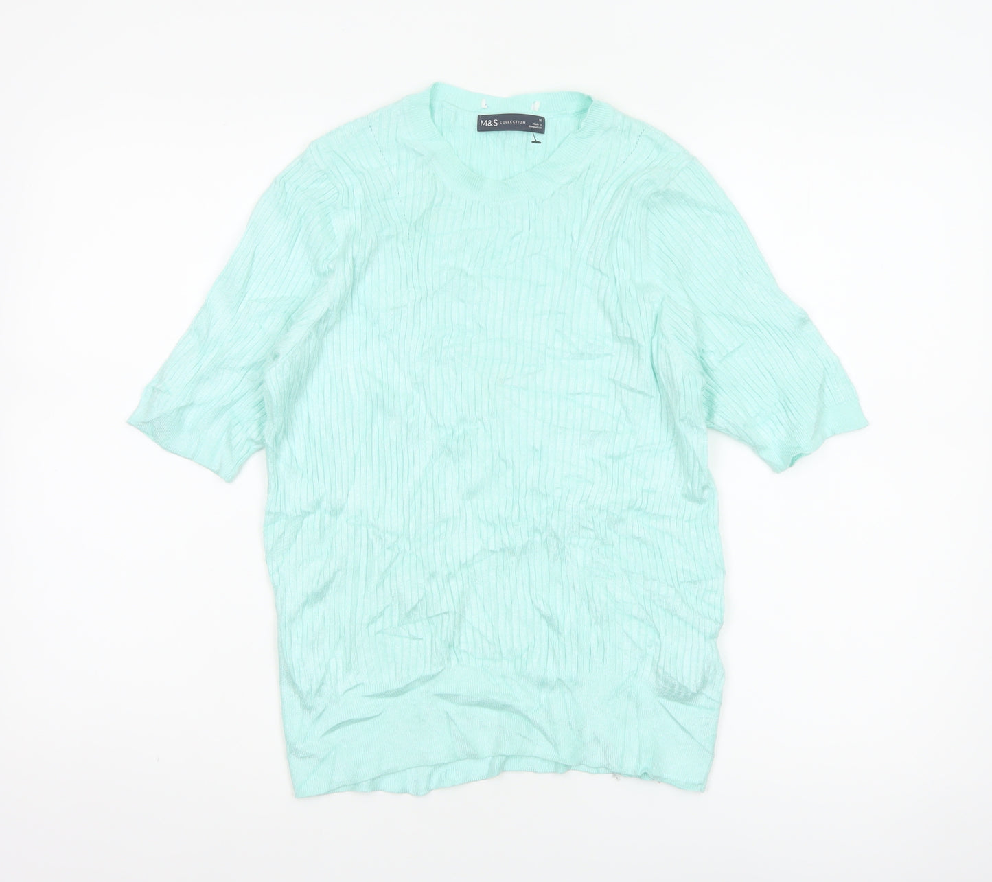Marks and Spencer Women Green Size 16 Rib Knit Short Sleeve Jumper